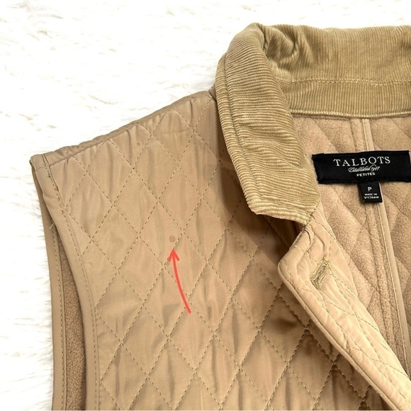 Talbots Diamond Quilted Fleece Lined Tan Vest Corduroy Detail Size, Petite Small - Picture 11 of 11